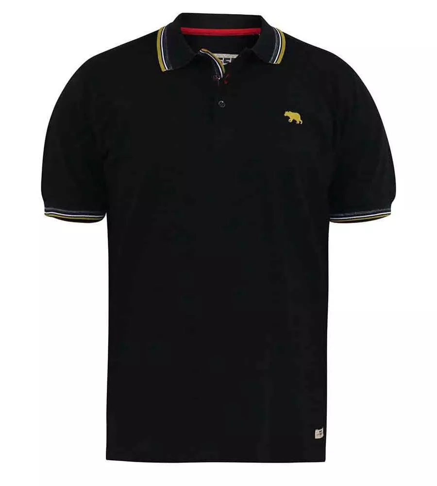 D555 Tall Mens Black Pique Polo Shirt With Contrast Colour Tipping (BENJAMIN 2)